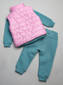 Комплект для девочки: толстовка и штанишки с начесом, жилет болоньевый утепленный, цвет: мятный