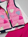 Комплект для девочки: толстовка и брюки с начесом, жилет болоньевый утепленный, цвет: розовый