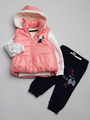 Комплект для девочки: толстовка и штанишки с начесом, жилет на подкладке из искусственного меха, цвет: розовый