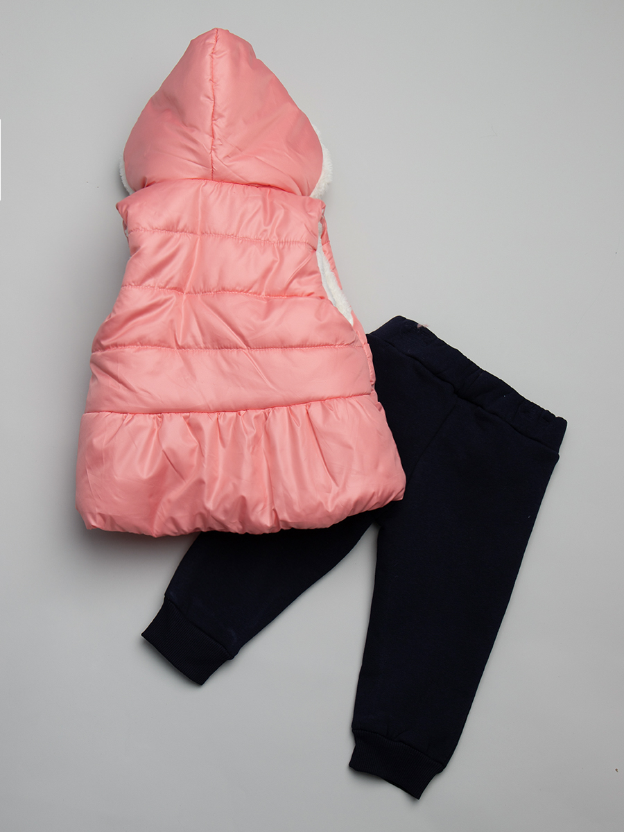 Комплект для девочки: толстовка и штанишки с начесом, жилет на подкладке из искусственного меха, цвет: розовый