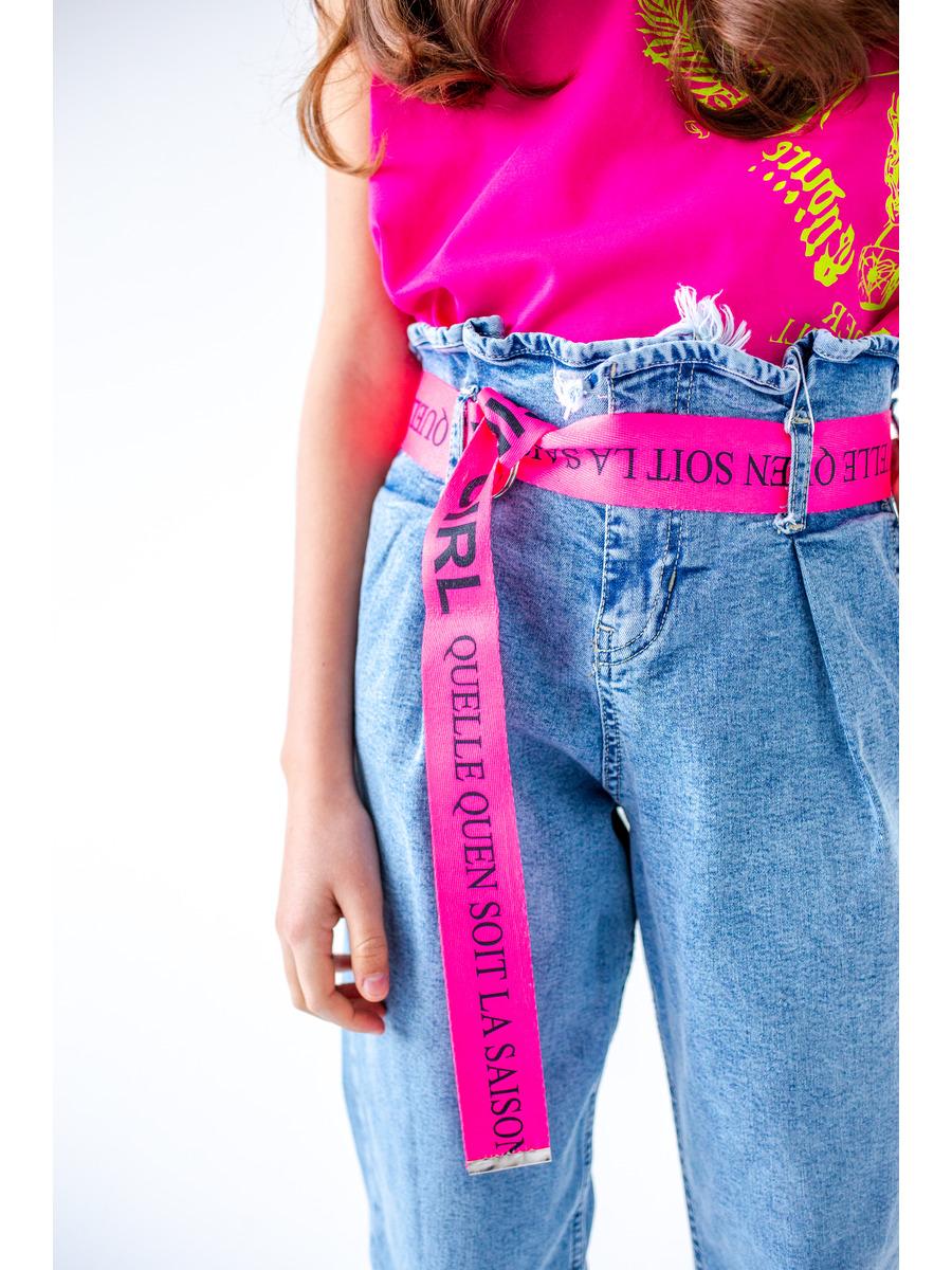 Брюки джинсовые для девочки, цвет: неон розовый