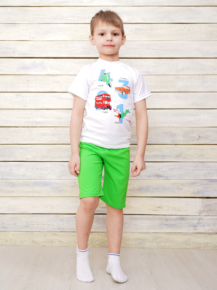 Комплект для мальчика: футболка и шорты, цвет: зеленый