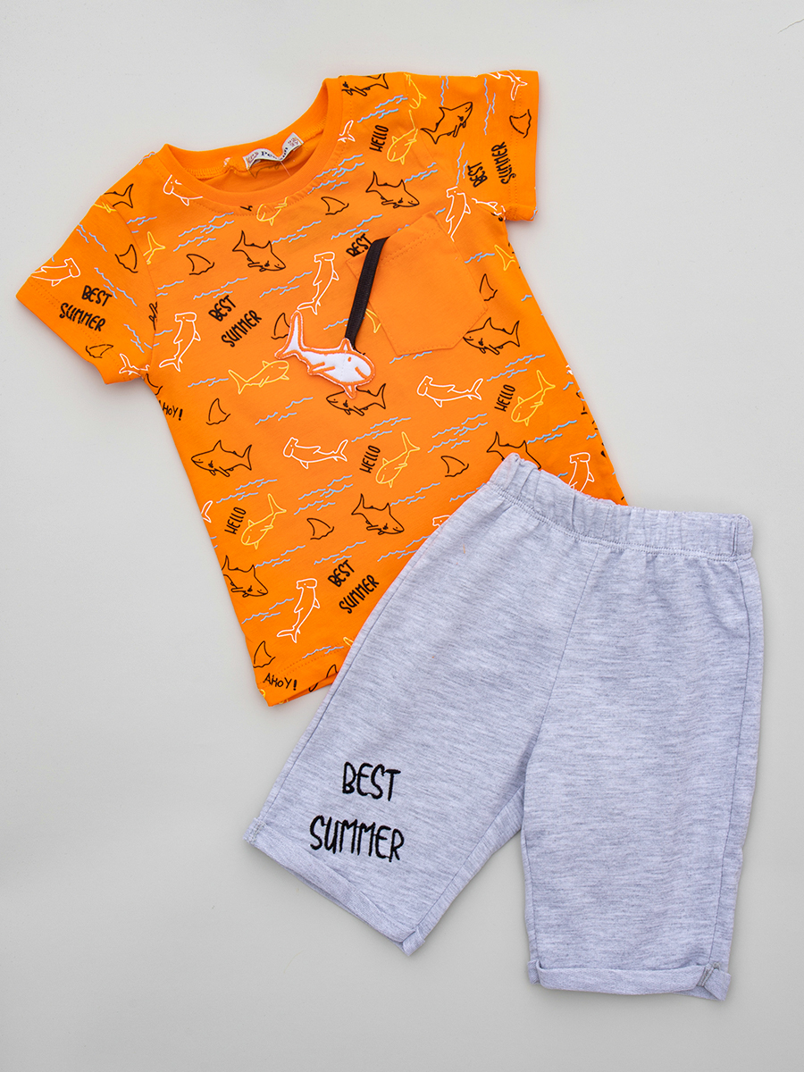 Комплект для мальчика: футболка и шорты, цвет: оранжевый