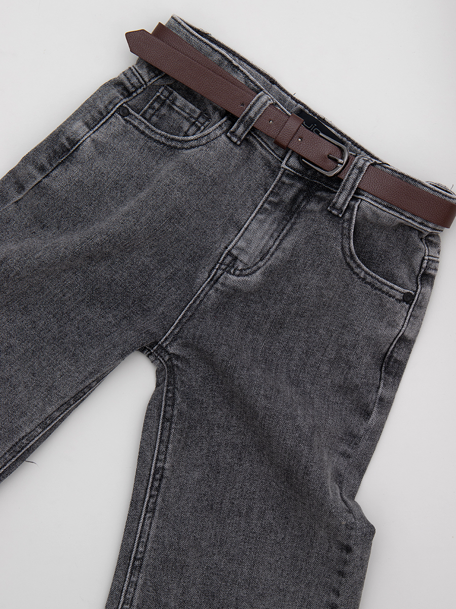 Брюки джинсовые с ремнем для девочки, цвет: серый