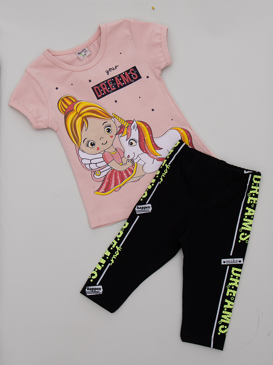 Комплект для девочки: футболка и велосипедки, цвет: пудра