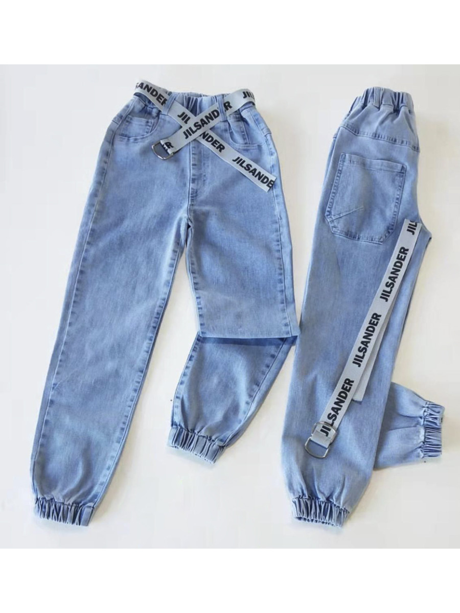 Брюки джинсовые с ремнем для мальчика, цвет: голубой