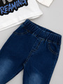 Комплект для мальчика: лонгслив, брюки джинсовые и ветровка, цвет: голубой
