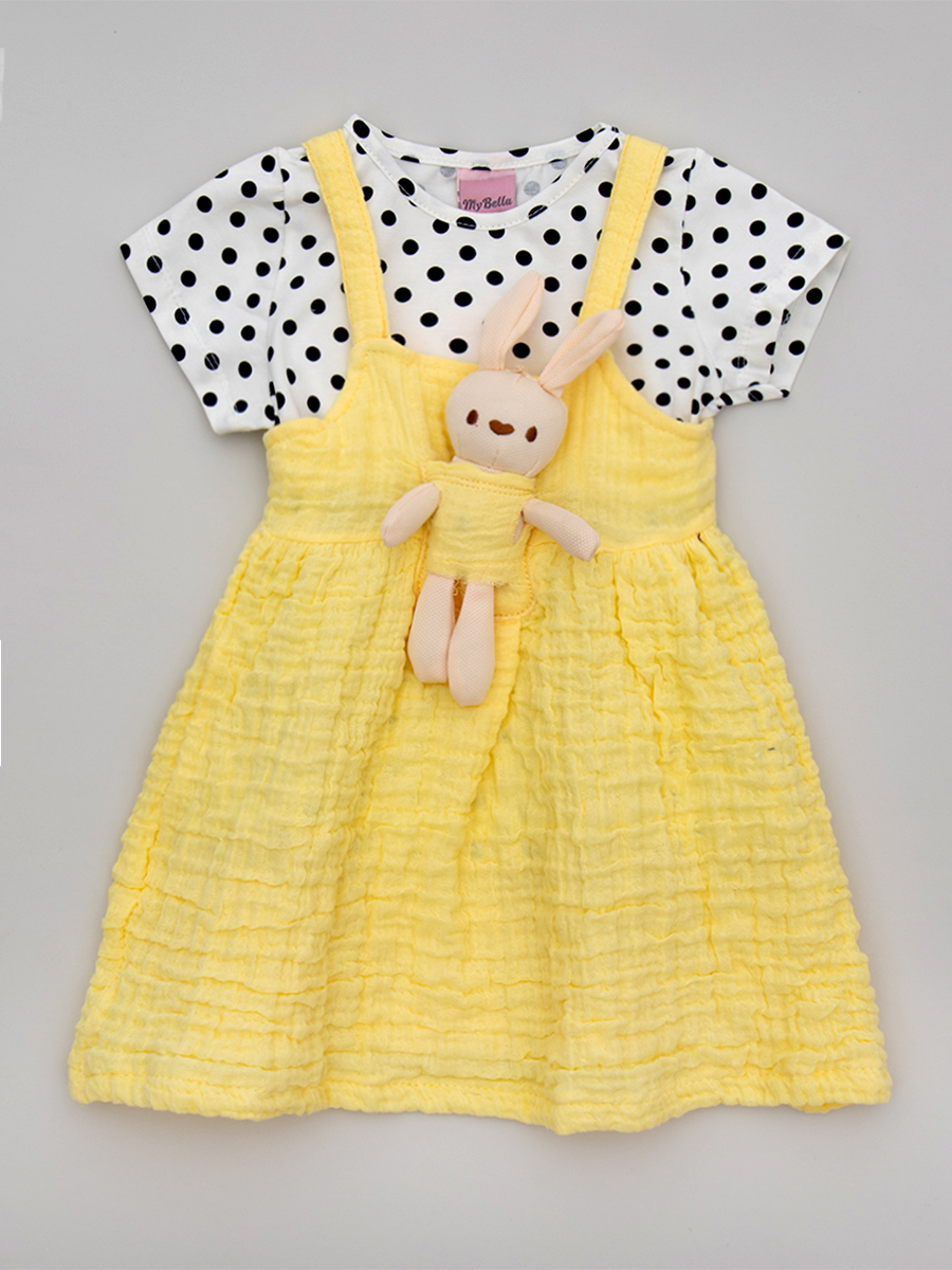 Комплект для девочки: кофточка и сарафан с игрушкой, цвет: желтый