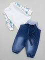 Комплект детский: кофточка и джинсовый полукомбинезон, цвет: бирюзовый
