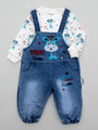 Комплект детский: кофточка и джинсовый полукомбинезон, цвет: бирюзовый