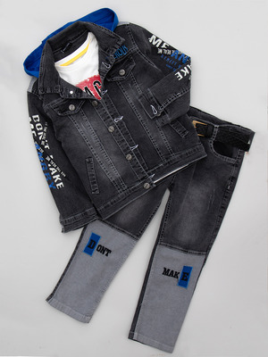 Комплект для мальчика: лонгслив, брюки джинсовые и куртка