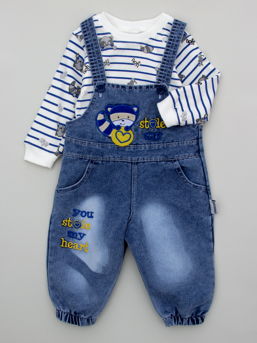 Комплект детский: кофточка и полукомбинезон джинсовый, цвет: синий