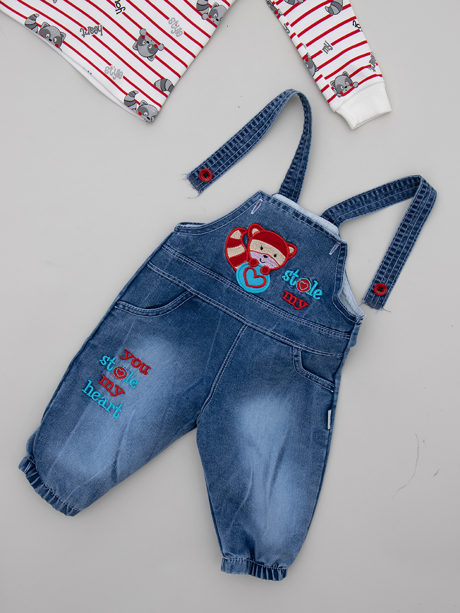 Комплект детский: кофточка и полукомбинезон джинсовый, цвет: красный