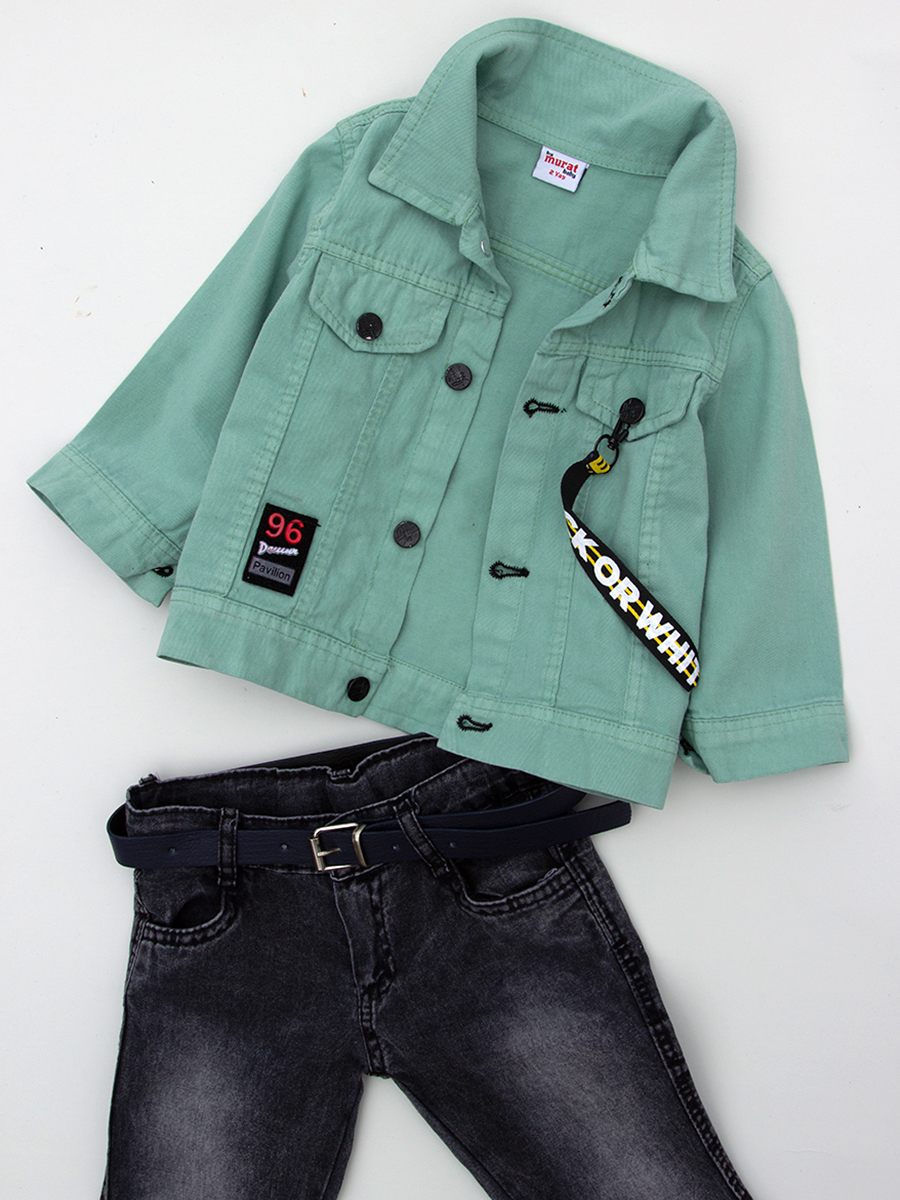Комплект для мальчика: свитшот, брюки джинсовые и рубашка, цвет: мятный