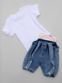 Комплект детский: футболка и джинсовый полукомбинезон, цвет: деним