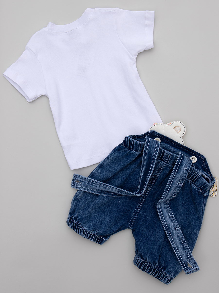 Комплект детский: футболка и джинсовый полукомбинезон, цвет: деним