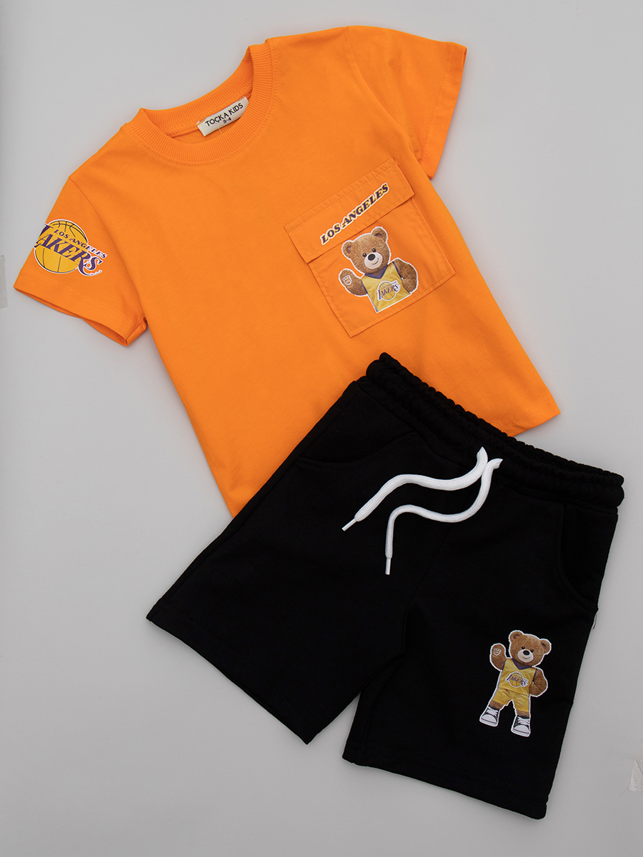 Комплект для девочки: футболка и шорты, цвет: оранжевый