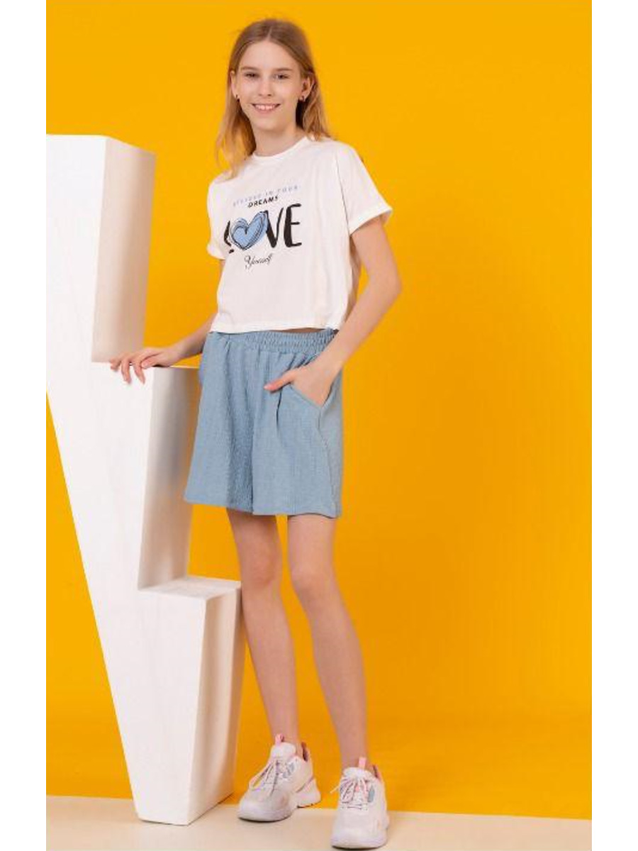 Комплект для девочки: футболка и шорты, цвет: деним
