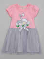 Платье для девочки, декорирована юбкой из сетки, цвет: пыльно-розовый