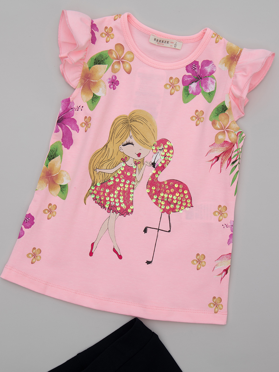 Комплект для девочки: футболка и лосины, цвет: пыльно-розовый