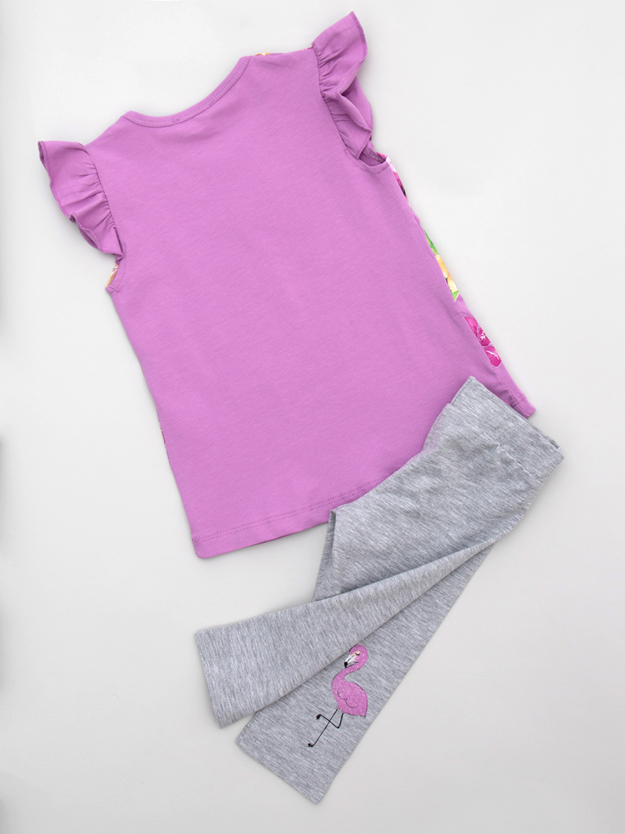 Комплект для девочки: футболка и лосины, цвет: сиреневый