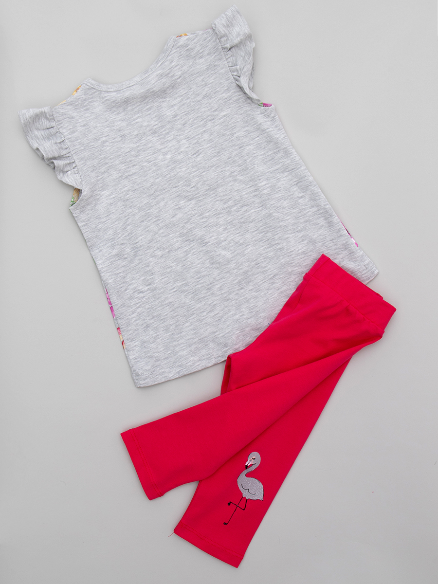 Комплект для девочки: футболка и лосины, цвет: серый