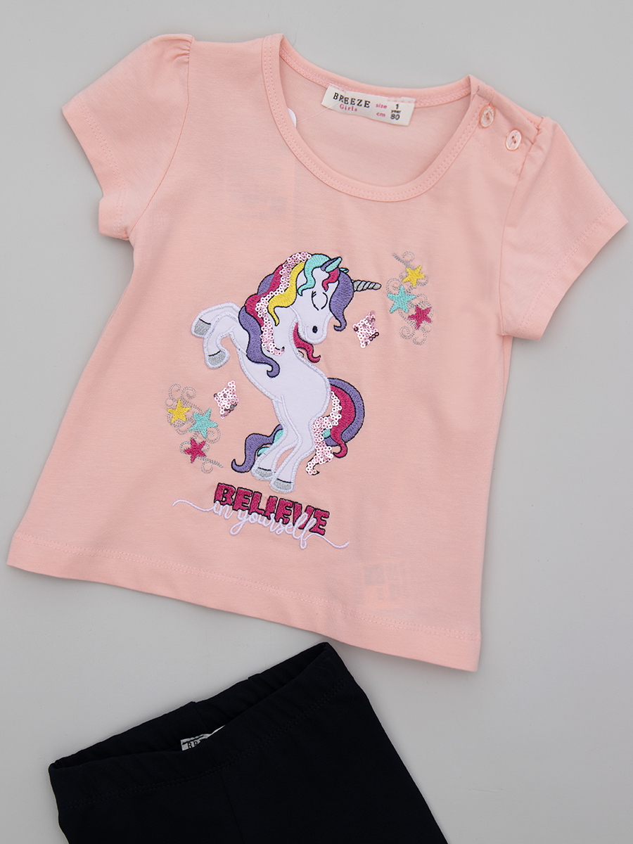 Комплект для девочки: футболка и лосины, цвет: пудра