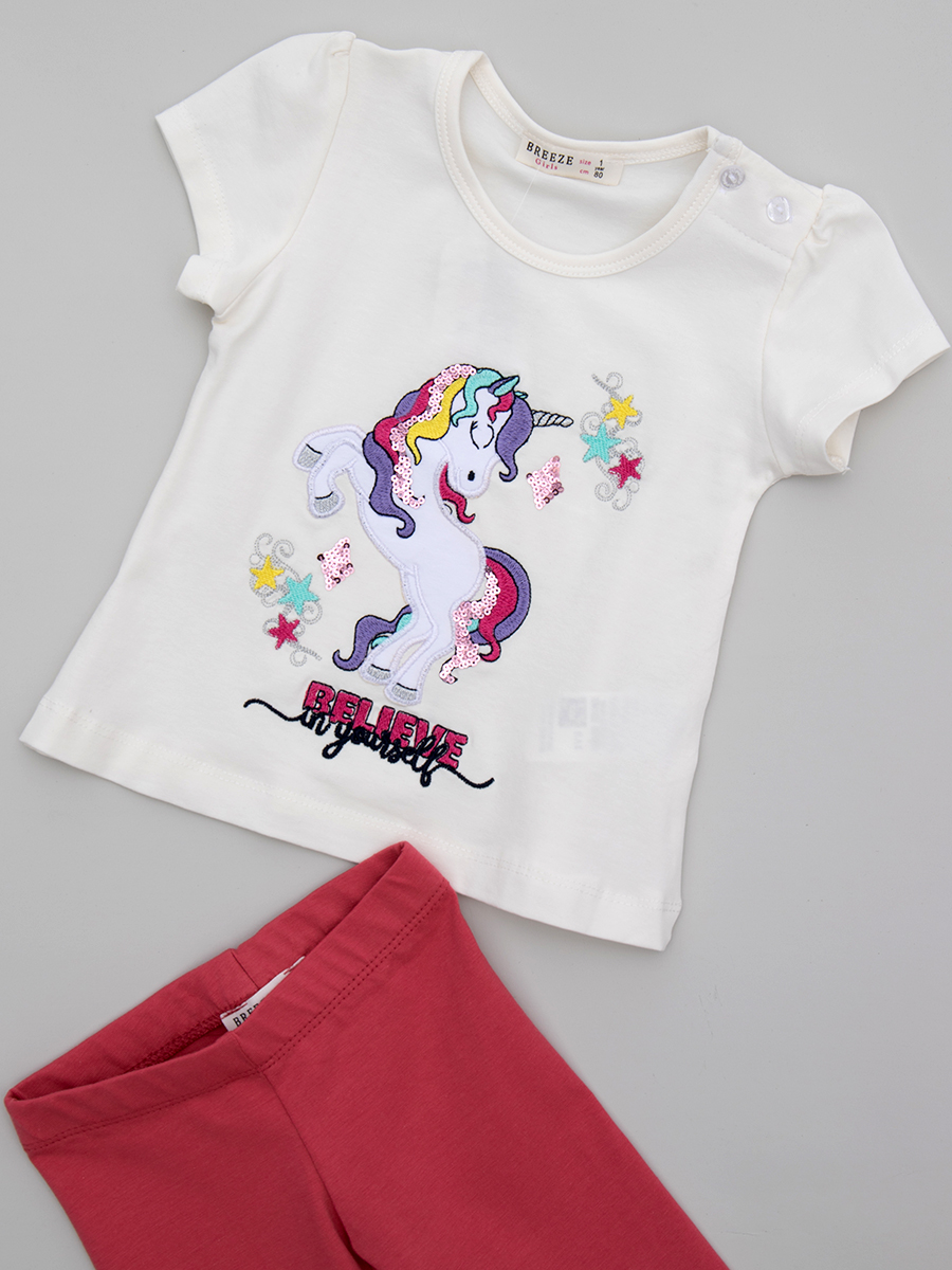 Комплект для девочки: футболка и лосины, цвет: молочный