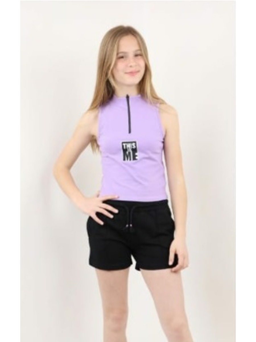 Комплект спортивный для девочки: футболка и шорты, цвет: сиреневый