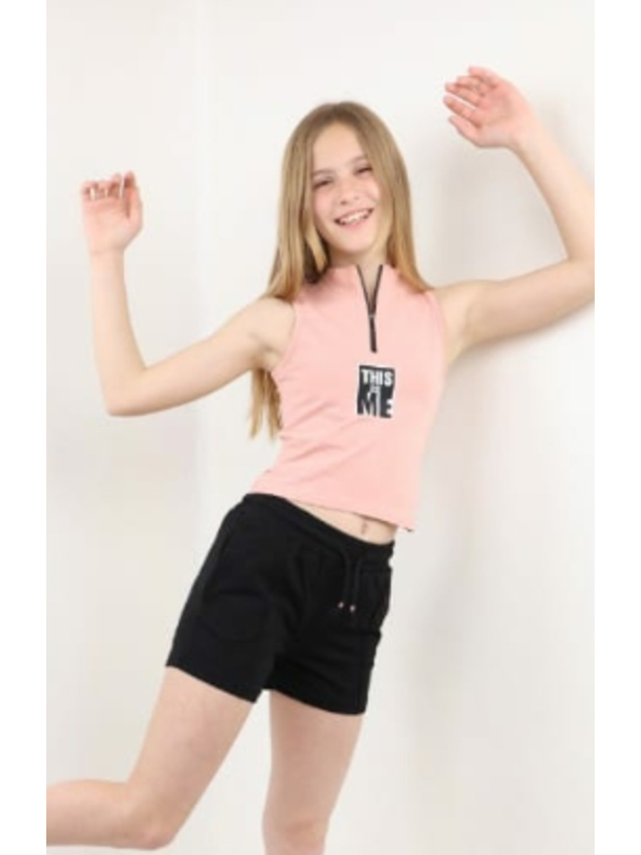 Комплект спортивный для девочки: футболка и шорты, цвет: пудра