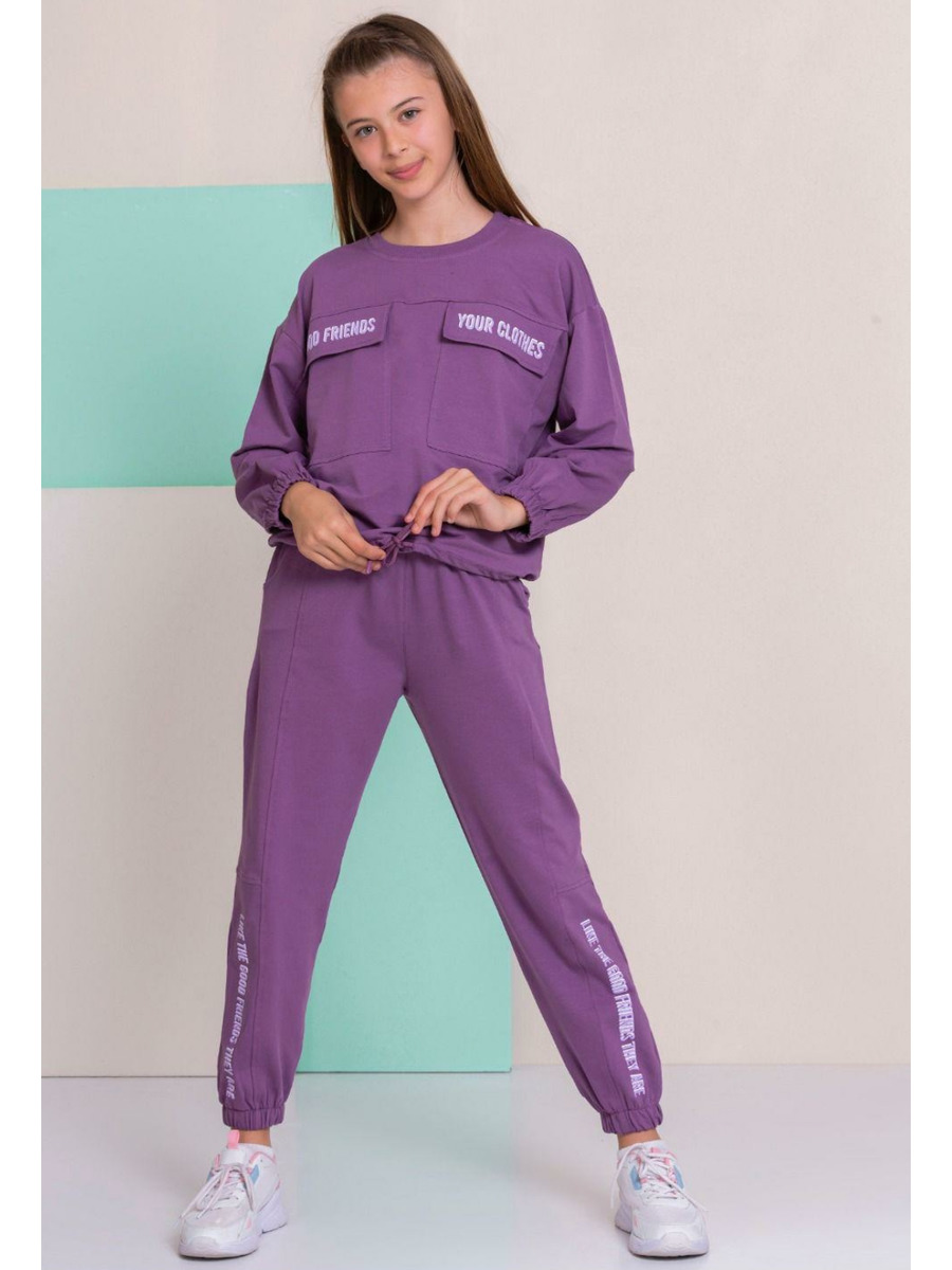 Костюм спортивный для девочки: свитшот и брюки, цвет: фиолетовый