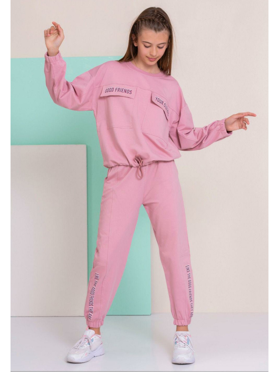 Костюм спортивный для девочки: свитшот и брюки, цвет: пыльно-розовый