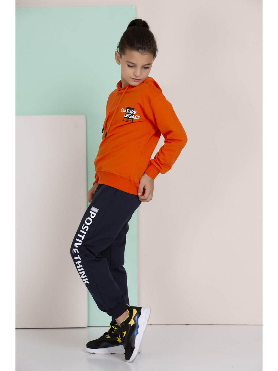 Костюм спортивный для девочки: толстовка и брюки, цвет: оранжевый