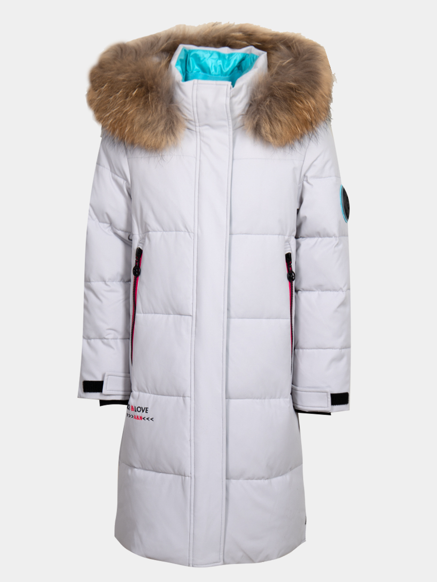 Куртка для девочки отделка натуральный мех, цвет: серый