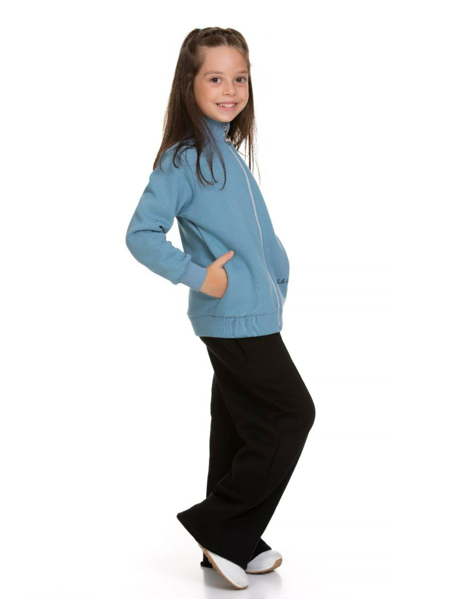 Костюм спортивный с начесом для девочки: толстовка и брюки, цвет: морская волна