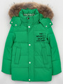 Куртка для мальчика отделка натуральный мех, цвет: зеленый