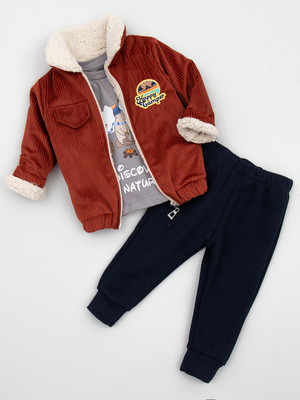 Комплект для мальчика: кофточка, штанишки и куртка на искусственном меху