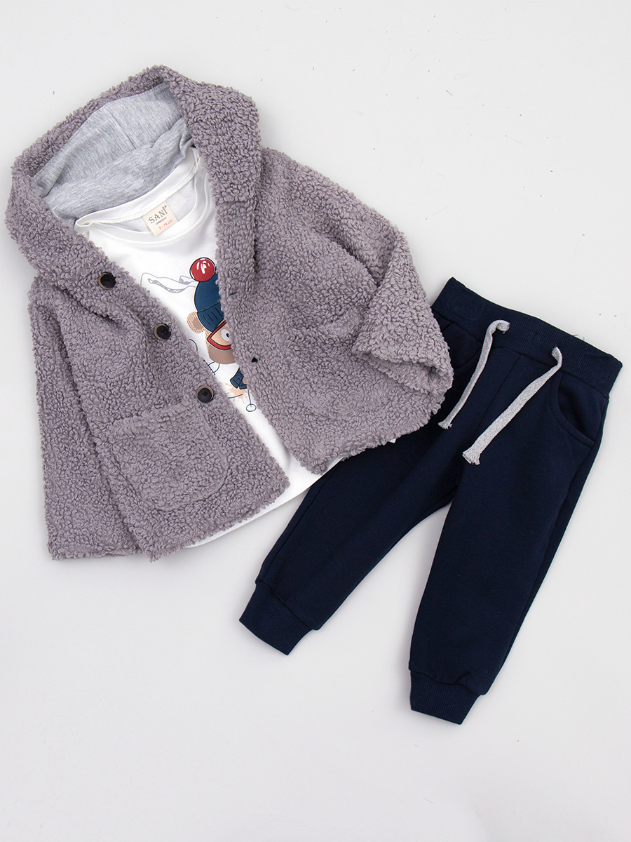Комплект для мальчика: кофточка, штанишки и толстовка, цвет: серый