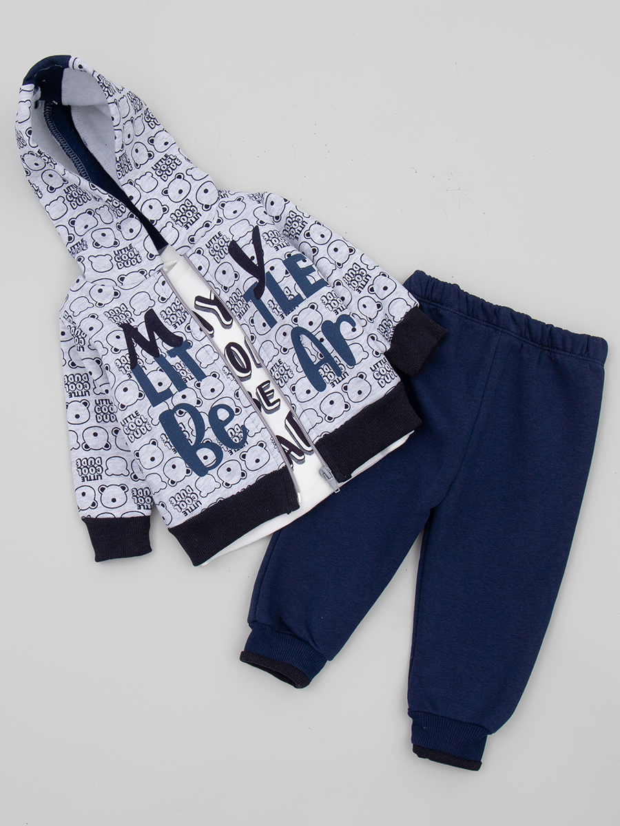 Комплект для мальчика: кофточка, толстовка и штанишки с начесом, цвет: темно-синий