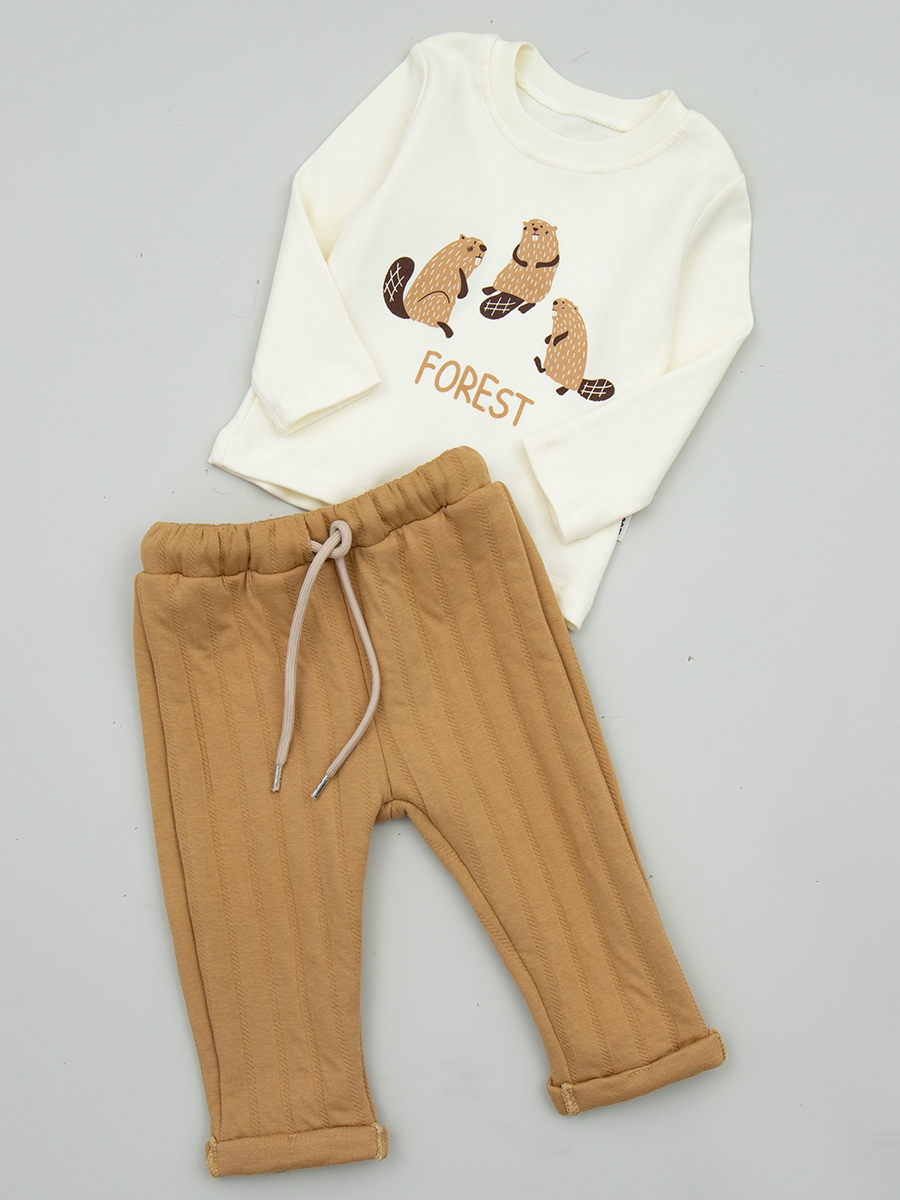 Комплект для мальчика: кофточка, штанишки и толстовка, цвет: бежевый
