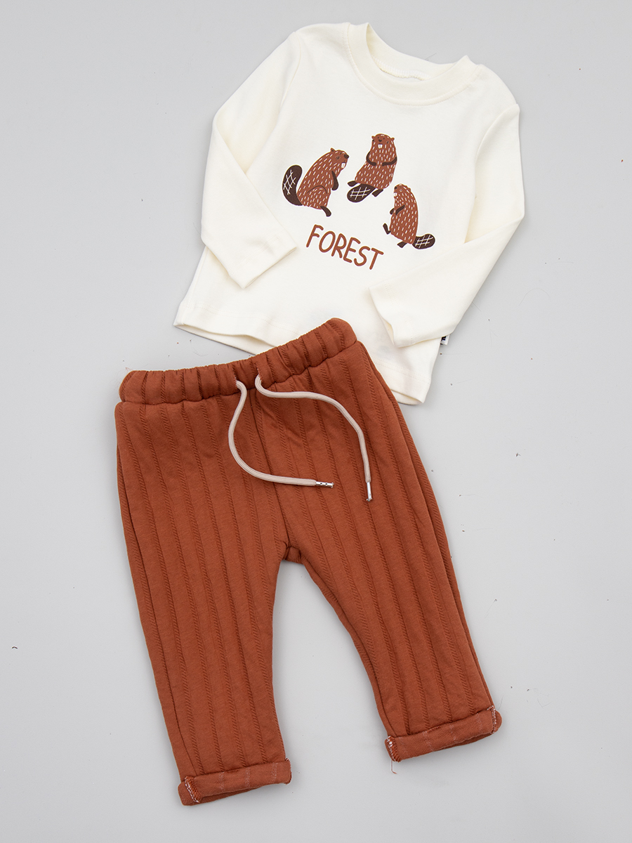 Комплект для мальчика: кофточка, штанишки и толстовка, цвет: коричневый