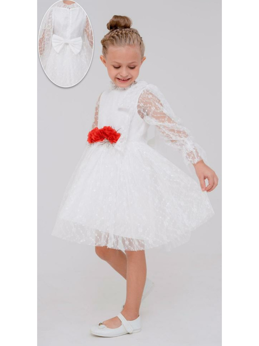 Платье нарядное для девочки из сетки, цвет: белый,брусничный