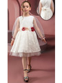 Платье нарядное для девочки из сетки, цвет: белый,бежевый