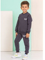 Костюм спортивный с начесом для мальчика: свитшот и брюки прямого покроя на манжете, цвет: темно серый
