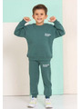 Костюм спортивный с начесом для мальчика: свитшот и брюки прямого покроя на манжете, цвет: зеленый