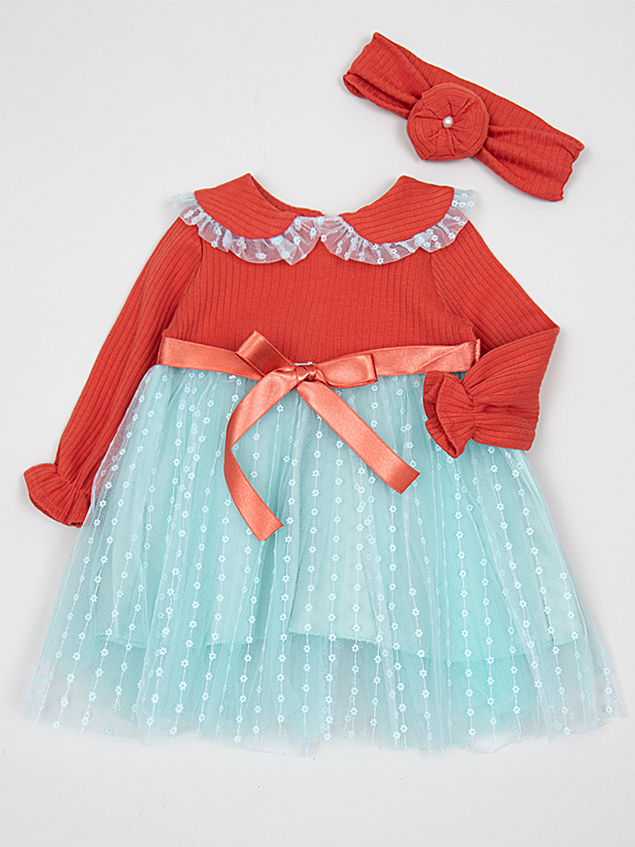 Платье приталенное, юбка из сетки, цвет: терракотовый