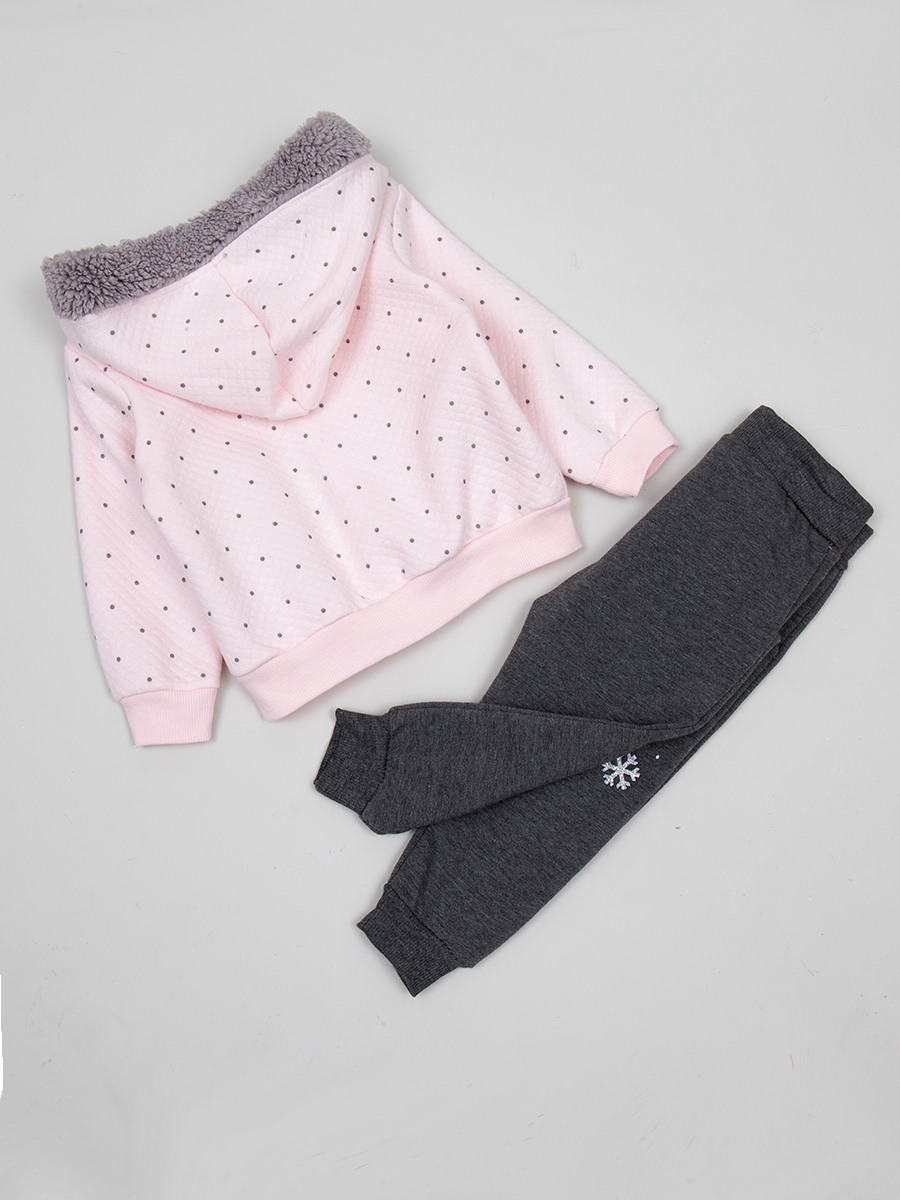 Комплект с начесом для девочки: толстовка, лонгслив и брюки зауженные, цвет: светло-розовый