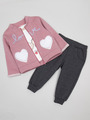 Комплект с начесом для девочки: толстовка, лонгслив и брюки зауженные, цвет: розовый
