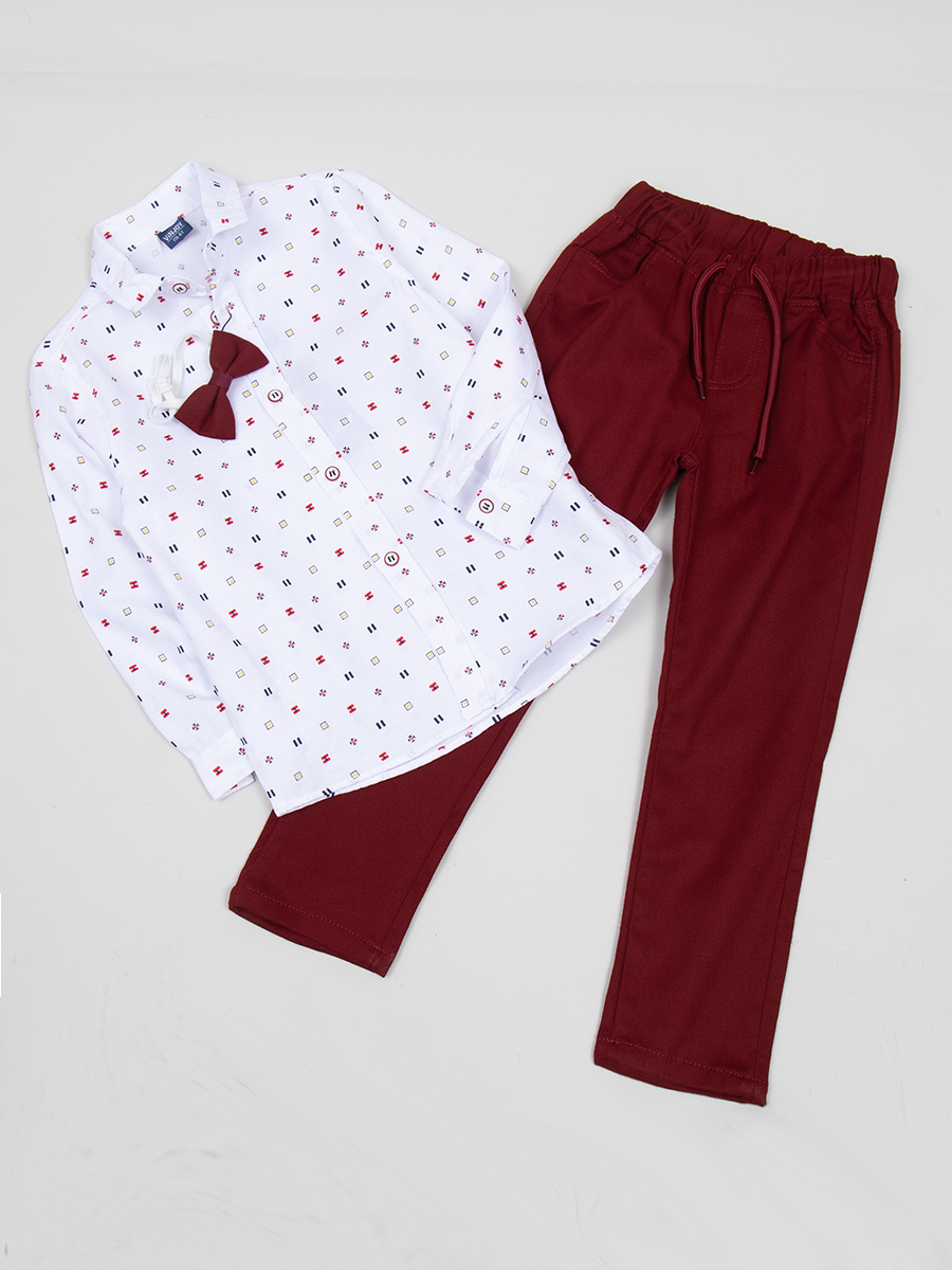 Комплект для мальчика: рубашка с бабочкой, брюки, цвет: бордовый