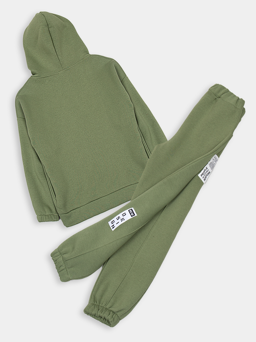 Костюм спортивный с начесом для девочки: толстовка и брюки зауженные, цвет: зеленый